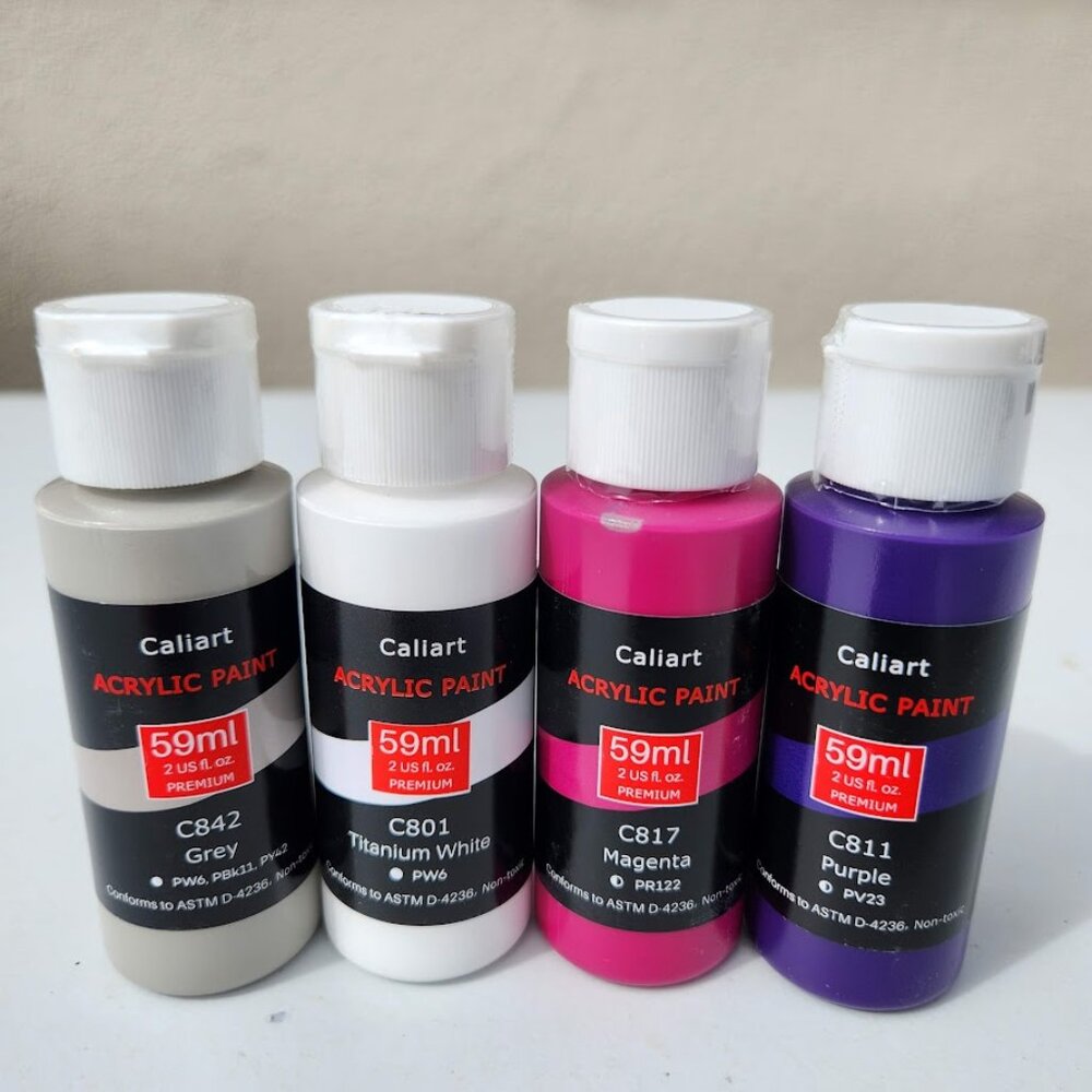 NEW 4 Caliart Acrylic Paint Set Pink Purple colors 59ml, 2oz each Art Craft Pain